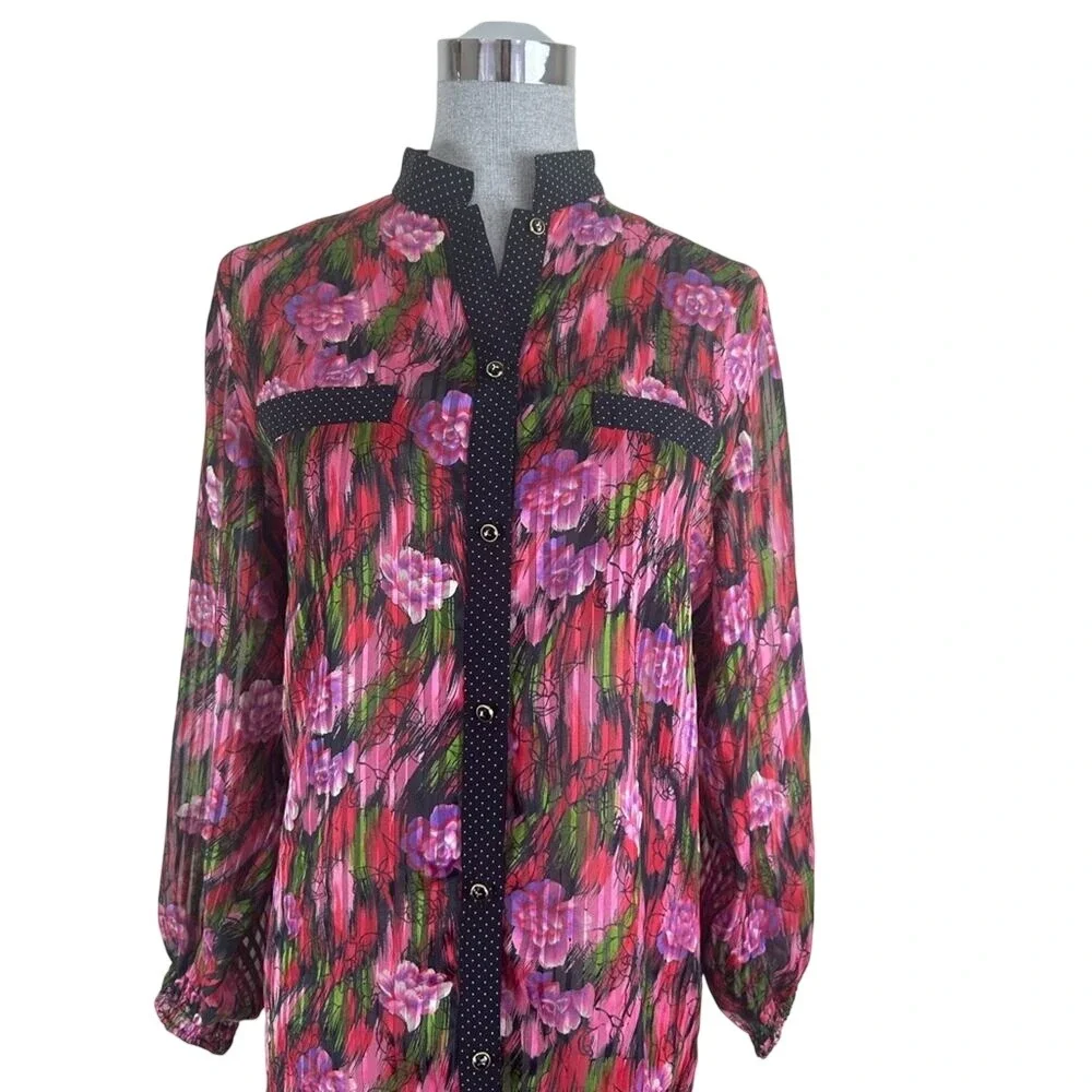 Vintage Diane Tres Polka Dot Sheer Floral‎ Button Down Blouse